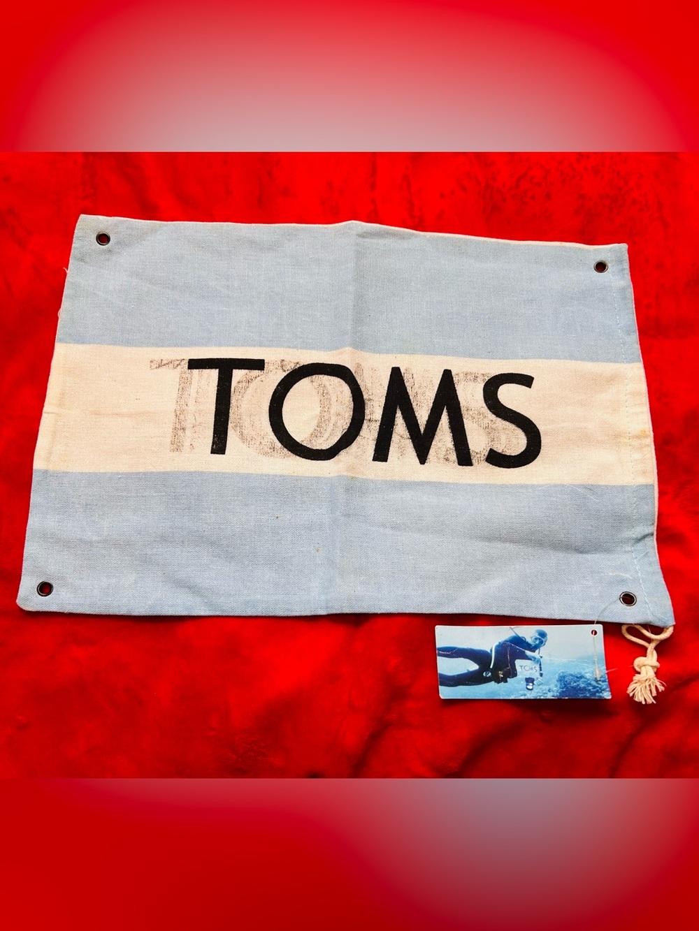 TOMS: Blue and White dust bag with Diver Tag
